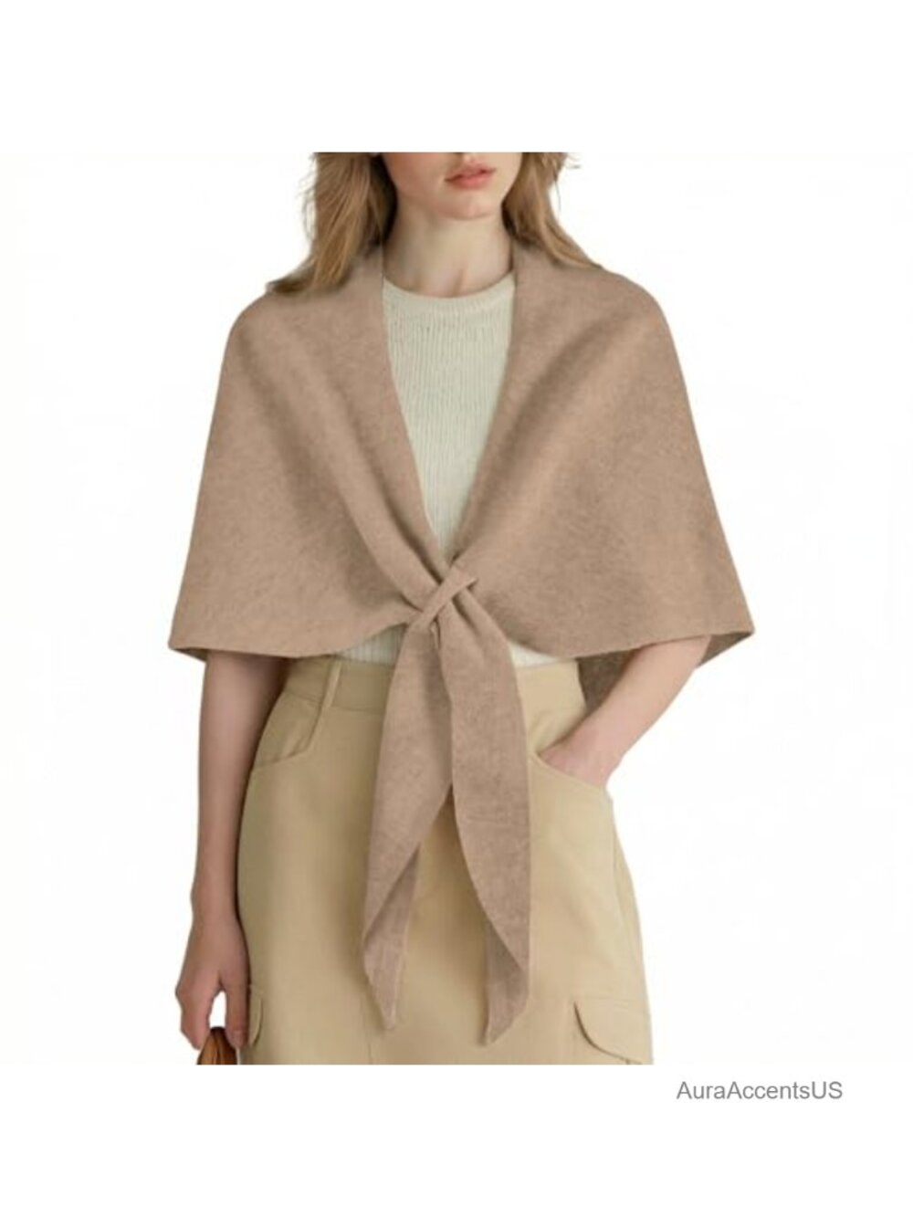 100% Merino Wool Triangle Shawl Wrap Pashmina Scarf with Loop Closure